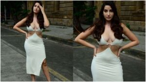 Nora Fatehi looks sensuous in a white cut-out dress as she heads out in Mumbai
